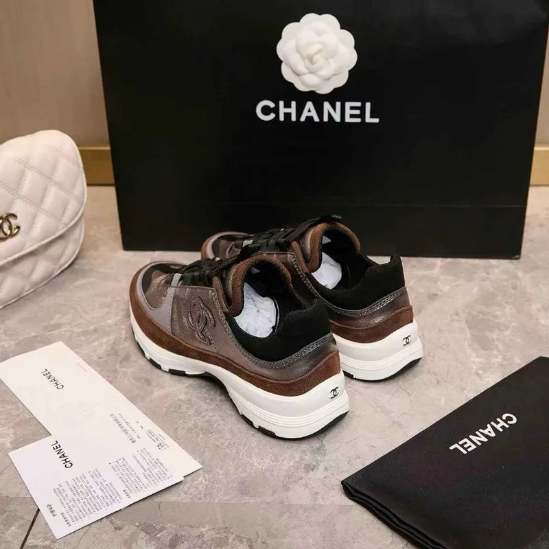 Chanel Metallic Silver Brown Sneakers #A54346