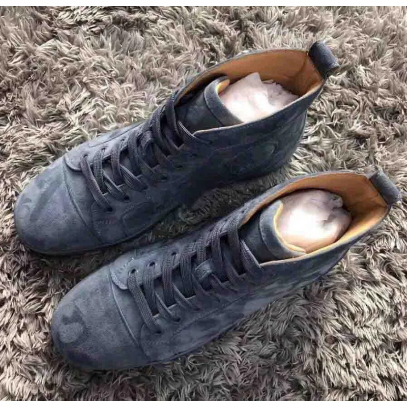 CL Redbottom New Grey/Blue Suede Genuine Leather Sneakers Shoes High Top Famous Brands Red Bottom Sneaker Shoes Men Women Causal Party Dress Wedding #9874154