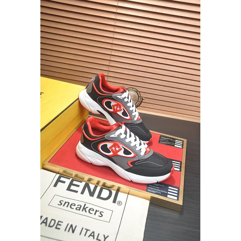 Fendi shoes for Mens Fendi New Domino Sneakers Grey/Red #A52995