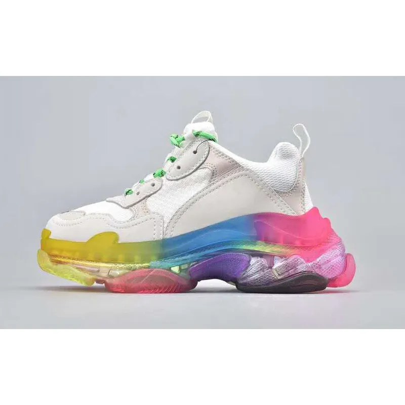 New Balenciaga 17FW Triple S Sneakers Mens Women Casual Shoes Triple S Clear Sole White Green Black Red Rainbow Sports Outdoor Dad Shoe #9875178