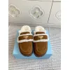 Prada Womens Shearling Lined Mule Slippers Triangle Logo Thick Sole Design for Cozy Luxury Winter Footwear #A57766