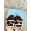 Prada Womens Shearling Lined Mule Slippers Triangle Logo Thick Sole Design for Cozy Luxury Winter Footwear #A57765
