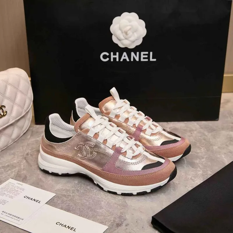 Chanel Metallic Pink Rose Gold Sneakers #A54345