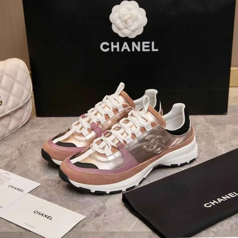 Chanel Metallic Pink Rose Gold Sneakers #A54345