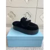 Prada Womens Shearling Lined Mule Slippers Triangle Logo Thick Sole Design for Cozy Luxury Winter Footwear #A57764