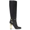 Fendi Womens Knee   High Boots  Iconic FF Monogram with Gold Heel Detail for Luxury Fashion Lovers #A56297