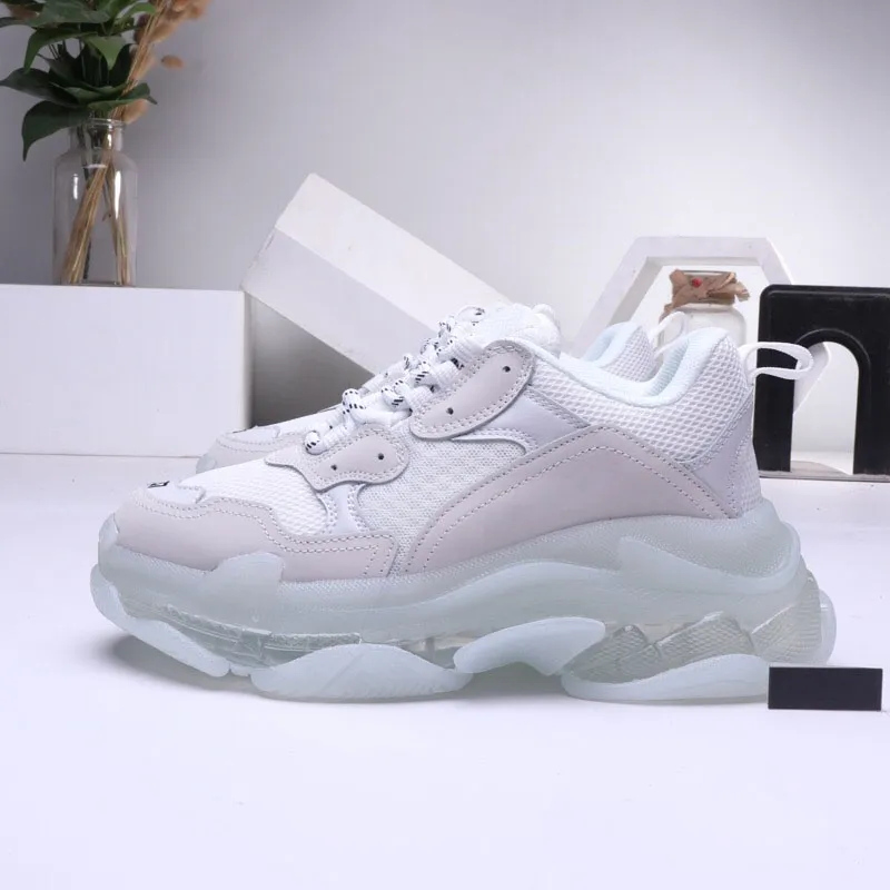 New Balenciaga 17FW Triple S Sneakers Mens Women Casual Shoes Triple S Clear Sole White Green Black Red Rainbow Sports Outdoor Dad Shoe #9875178
