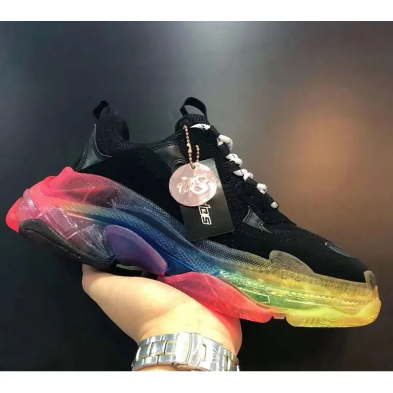 New Balenciaga 17FW Triple S Sneakers Mens Women Casual Shoes Triple S Clear Sole White Green Black Red Rainbow Sports Outdoor Dad Shoe #9875178