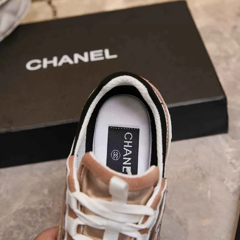 Chanel Metallic Pink Rose Gold Sneakers #A54345