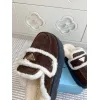 Prada Womens Shearling Lined Mule Slippers Triangle Logo Thick Sole Design for Cozy Luxury Winter Footwear #A57765