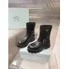 Prada Inspired Black Leather Biker Boots With Chunky Platform Sole #A54581