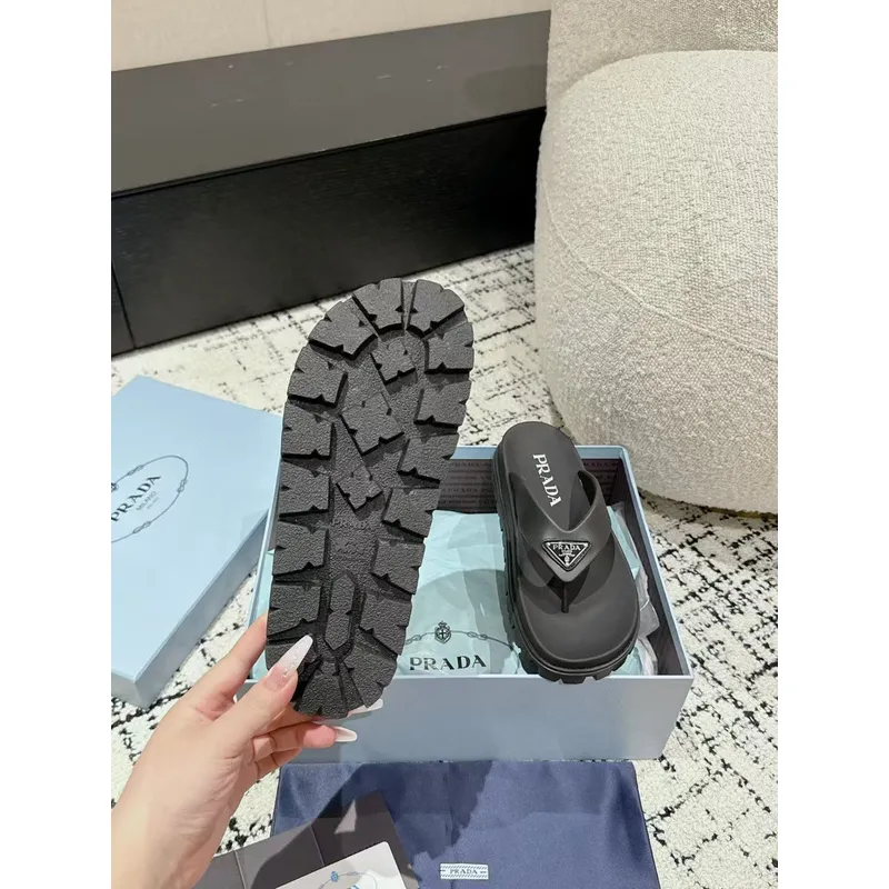 Prada Shoes for Womens Prada Slippers  Rubber Thong Sandals Black/White #A54181