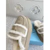 Prada Womens Shearling Lined Mule Slippers Triangle Logo Thick Sole Design for Cozy Luxury Winter Footwear #A57767