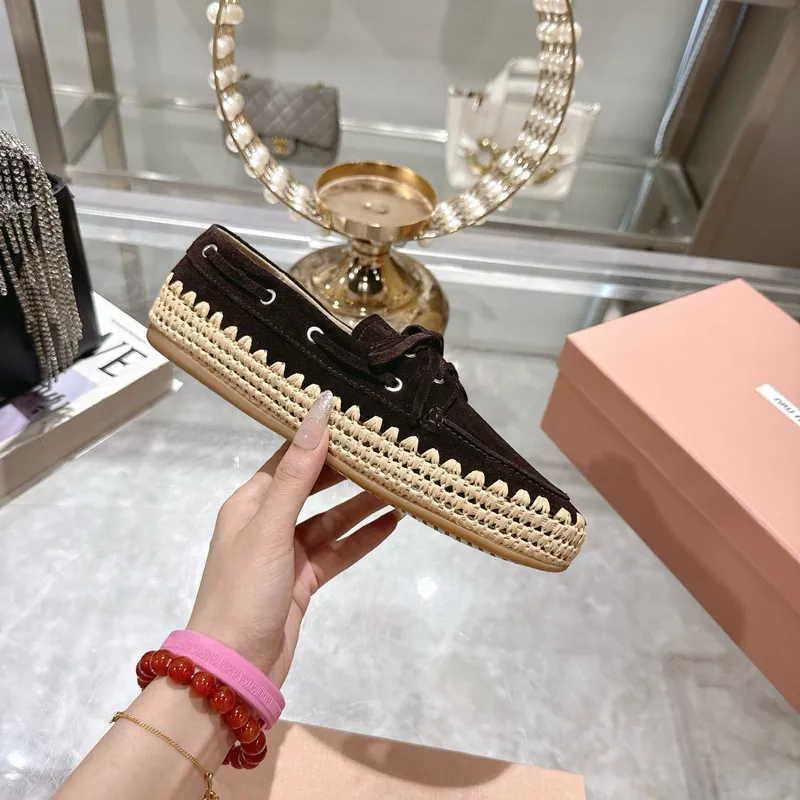 Miu Miu Bow Woven Suede & Leather Boat Shoes #A53179