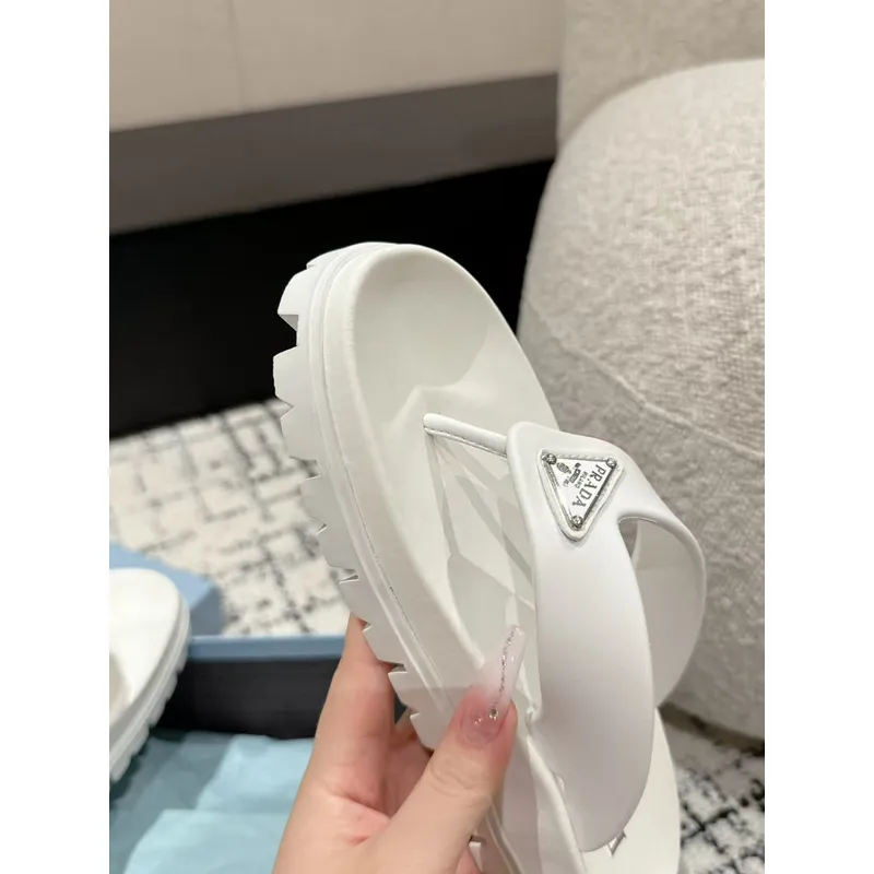 Prada Shoes for Womens Prada Slippers  Rubber Thong Sandals Black/White #A54181