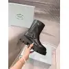 Prada Inspired Black Leather Biker Boots With Chunky Platform Sole #A54581