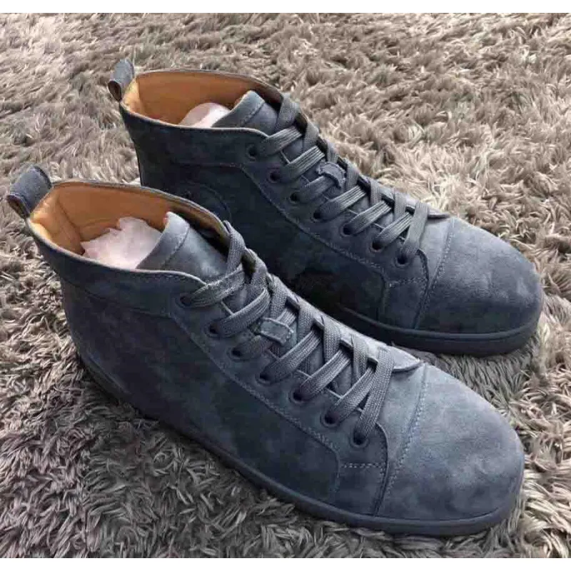 CL Redbottom New Grey/Blue Suede Genuine Leather Sneakers Shoes High Top Famous Brands Red Bottom Sneaker Shoes Men Women Causal Party Dress Wedding #9874154