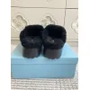 Prada Womens Shearling Lined Mule Slippers Triangle Logo Thick Sole Design for Cozy Luxury Winter Footwear #A57764
