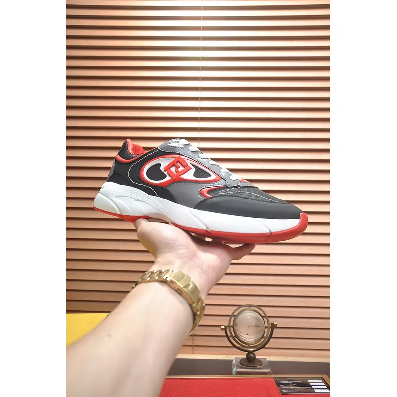 Fendi shoes for Mens Fendi New Domino Sneakers Grey/Red #A52995