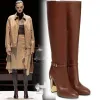 Fendi Womens Knee   High Boots  Iconic FF Monogram with Gold Heel Detail for Luxury Fashion Lovers #A56297