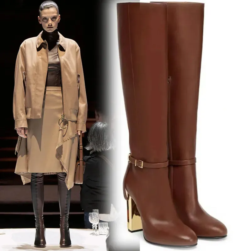 Fendi Womens Knee   High Boots  Iconic FF Monogram with Gold Heel Detail for Luxury Fashion Lovers #A56297