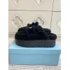 Prada Womens Shearling Lined Mule Slippers Triangle Logo Thick Sole Design for Cozy Luxury Winter Footwear #A57764