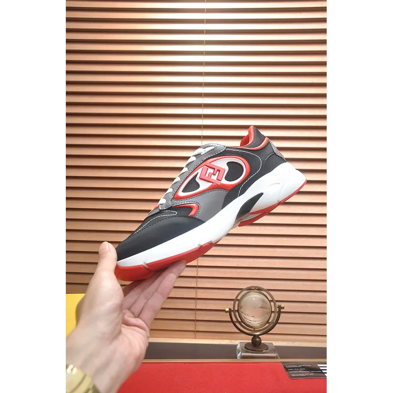 Fendi shoes for Mens Fendi New Domino Sneakers Grey/Red #A52995