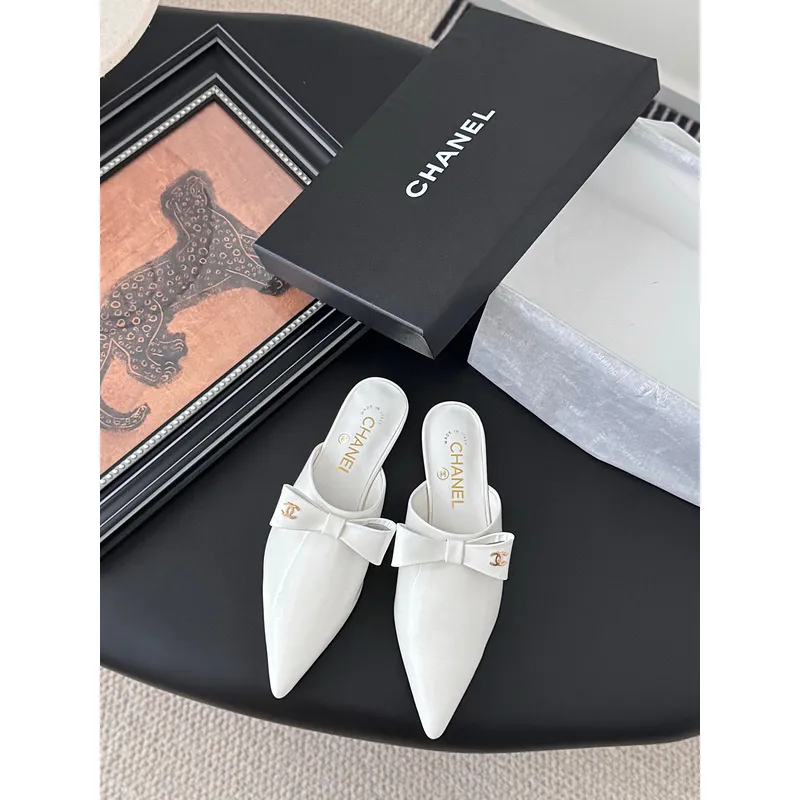 Chanel shoes for Womens Chanel Pumps Mule Chanel Couro Branca Black/White #A54183
