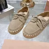Miu Miu Bow Woven Suede & Leather Boat Shoes #A53179