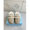 Prada Womens Shearling Lined Mule Slippers Triangle Logo Thick Sole Design for Cozy Luxury Winter Footwear #A57767