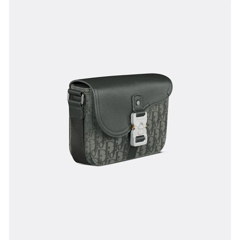 D-ior Saddle Messenger Bag – Anthracite Gray Oblique Jacquard & Grained Calfskin with Signature Aluminum Buckle #A59163