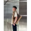Fendi Brown And Beige FF Logo Jacquard Fabric Shoulder Bag With Leather Trims size:34×22 #A54307 Fendi Brown And Beige FF Logo Jacquard Fabric Shoulder Bag With Leather Trims size:34×22 #A54307