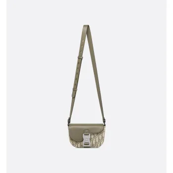 D-ior Olive Green Oblique Pattern Crossbody Bag With Signature Lock Design  size:19×13×4cm #A54109