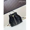 Small Hippie Backpack Drawstring Bucket Bag with Vintage Gold Coin Buttons and Diamond Pattern and Vintage Black and Gold Bag #A54522