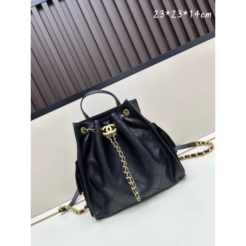 Small Hippie Backpack Drawstring Bucket Bag with Vintage Gold Coin Buttons and Diamond Pattern and Vintage Black and Gold Bag #A54522