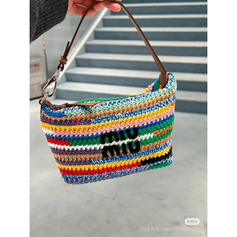 Miu Miu Crochet Hobo Bags: Colorful, Handcrafted Style Statements size:25.5×14×10cm #A53542