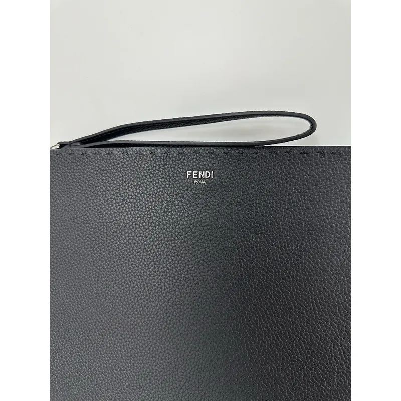Fendi Pouch Sleek Black Leather Minimalist Logo Redefining Timeless Elegance size:30×20cm #A54204 Fendi Pouch Sleek Black Leather Minimalist Logo Redefining Timeless Elegance size:30×20cm #A54204