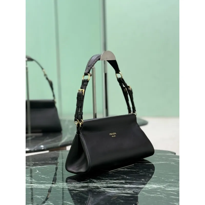 Prada Black Leather Shoulder Bag 1BC262 #A55688