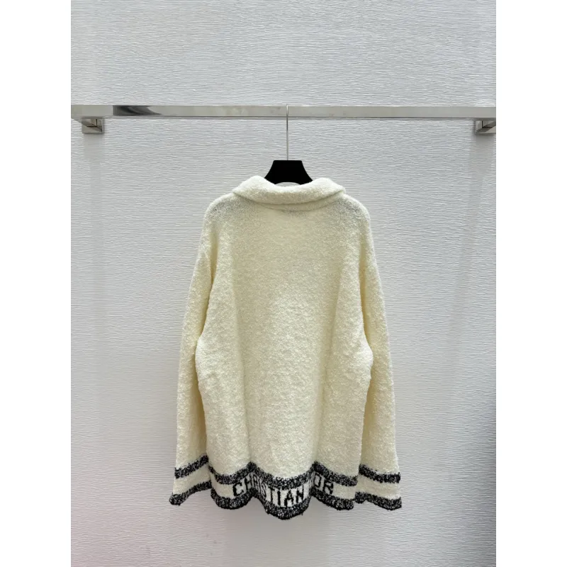 2025 D-ior Womens Wool Cardigan: Chic Collared Style with Functional Pockets and Exquisite Trim Details #A54856
