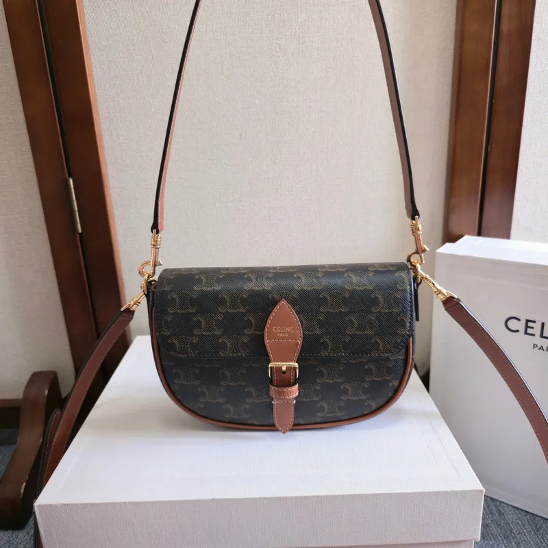 Celine Triomphe Pattern Saddle Bag in Brown and Black for Timeless Elegance size:20×14×5cm #A54102
