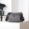 Prada Mens Dark Gray Re-Nylon Crossbody Messenger Bag with Detachable Pouch – Iconic Triangle Logo Adjustable Strap #A58757