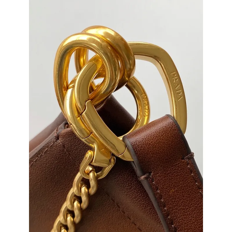 Prada Cleo Shoulder Bag (4 Colors) – Brown/Navy/Black/White Saffiano Leather with Gold-Tone Chain Strap #A59176