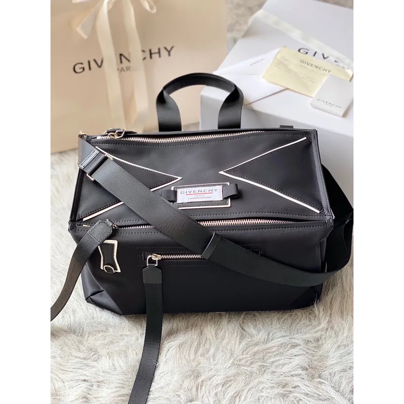 Givenchy Black Nylon Structured Bag With Contrast Detailing And Logo Plaque #A52353