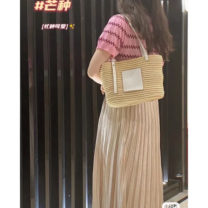 LOEWE Straw Tote Bag With White Leather Logo Patch And Dual Handles size:30×21×11cm #A54072