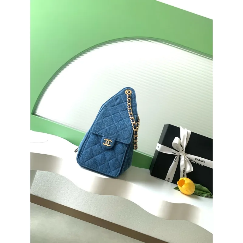 Chanel AS5293 Denim Quilted Hobo Bag with Chain Strap Size 30-26-14 #A62898