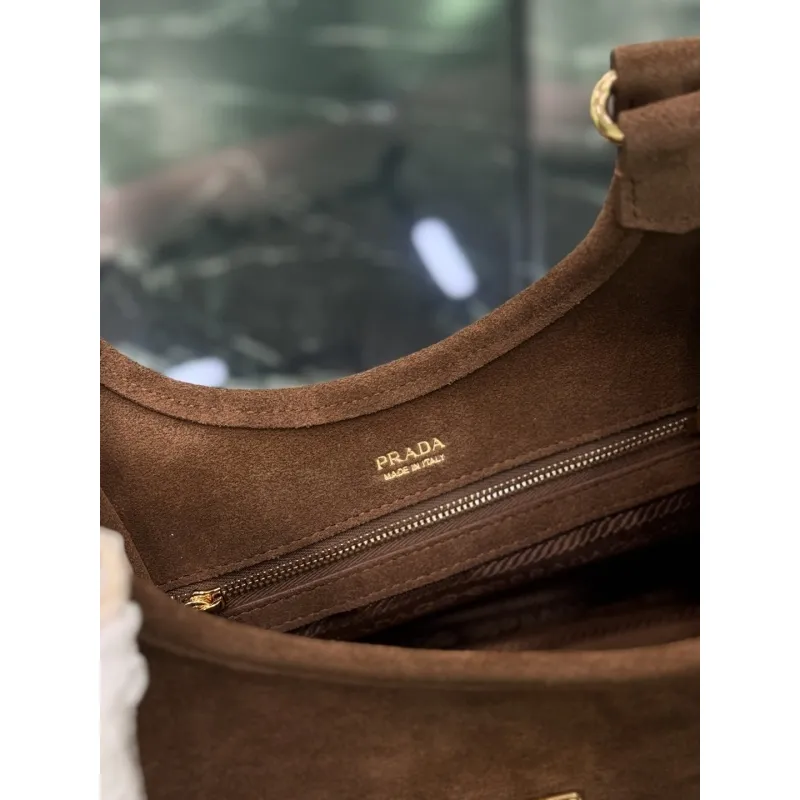 Prada Brown Suede Handbag 1BG580  #A55278