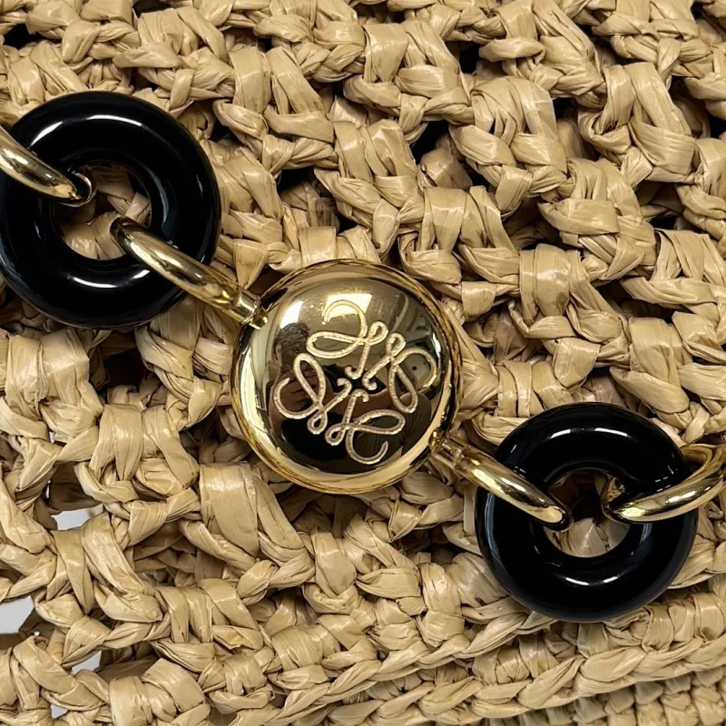 Loewe Medium Ola Raffia & Leather Shoulder Bag, 26 x 13 x 18 cm #A63229