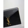 SAINT LAURENT Cassandra Envelope Crossbody Bag Set – Tan Leather-Suede & Black Velvet with Gold YSL Logo (Detachable Chain Strap) #A58773
