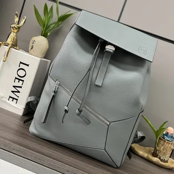 Loewe Puzzle Backpack In Light Gray Pebbled Leather With Signature Design #A50978