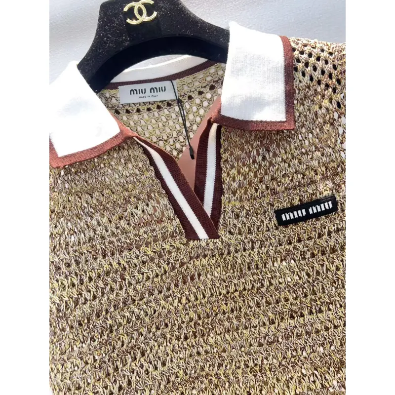 MIUMIU Monogram Knit Short Sleeve Crew Neck Blouse #A63662